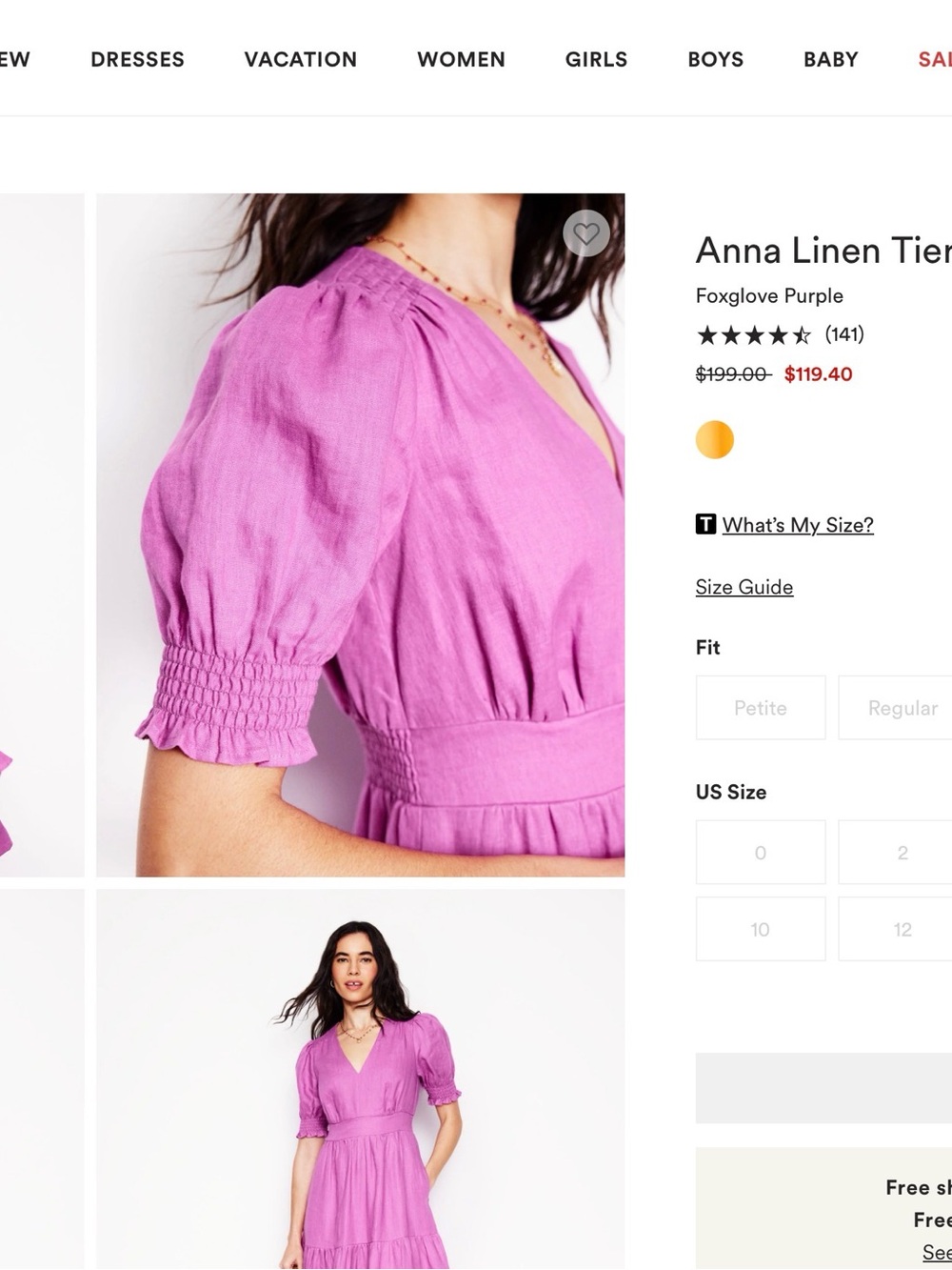 Boden Anna Linen Tie-Waist Puff Sleeve Top - Foxglove Purple - Picture 1 of 4